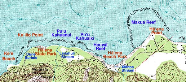 Ha'ena Shoreline Map.