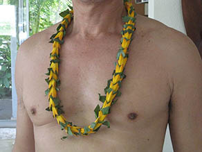 Man wearing hala lei