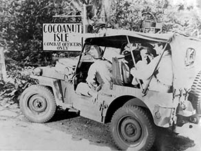 Jeep next to Coconut Island sign