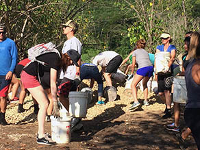 volunteers fill buckets